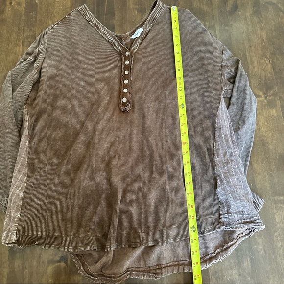 Easel Thermal Slouchy Top Size Large Distressed Loungewear College Stretchy 🤎 - Picture 5 of 8